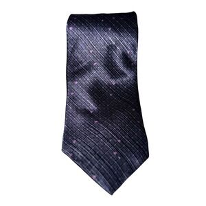 Bill Blass Modern Silk Tie Men's Navy Geometric Purple Dot EUC